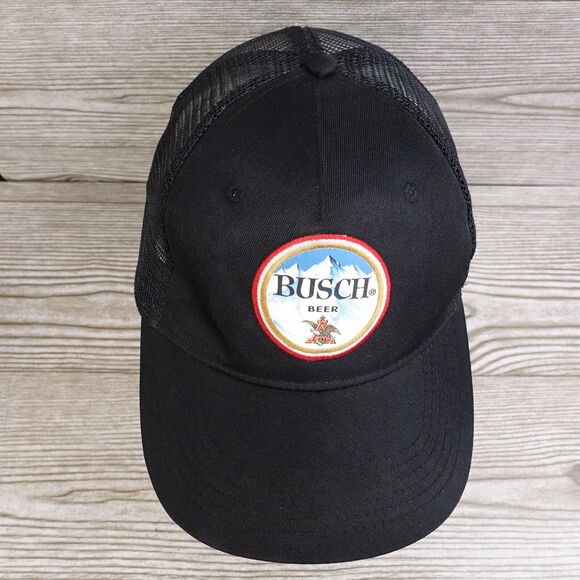 BUSCH BEER LOGO BLACK MESH VENTED SNAPBACK BASEBALL HAT CAP - Picture 2 of 9